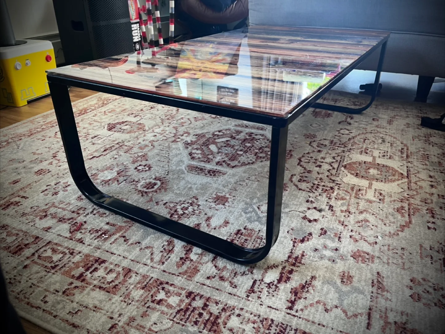 Unique Glasstop Coffee Table with Reclaimed Wood Print image indicator(2)