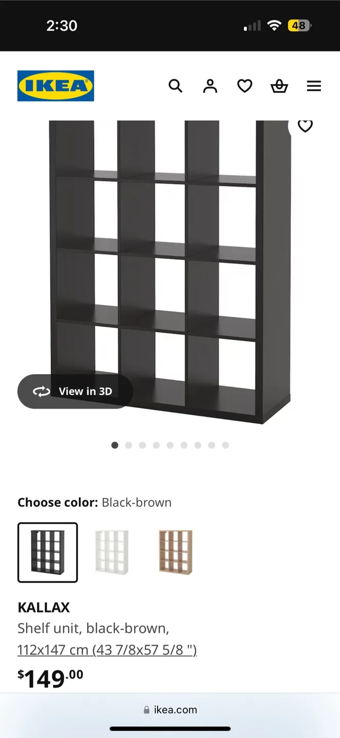 IKEA KALLAX 12-cube shelving unit - Black-brown thumbnail