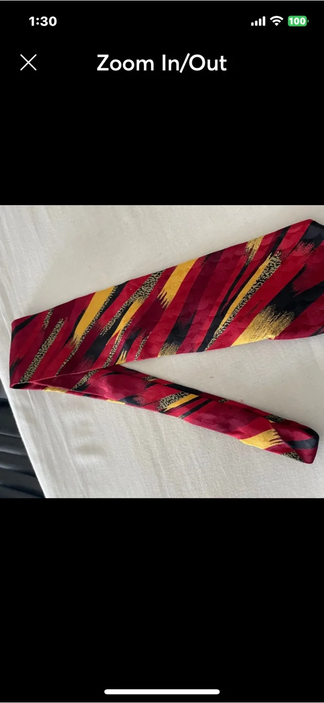 Men's Red, Black, and Gold Striped Tie thumbnail