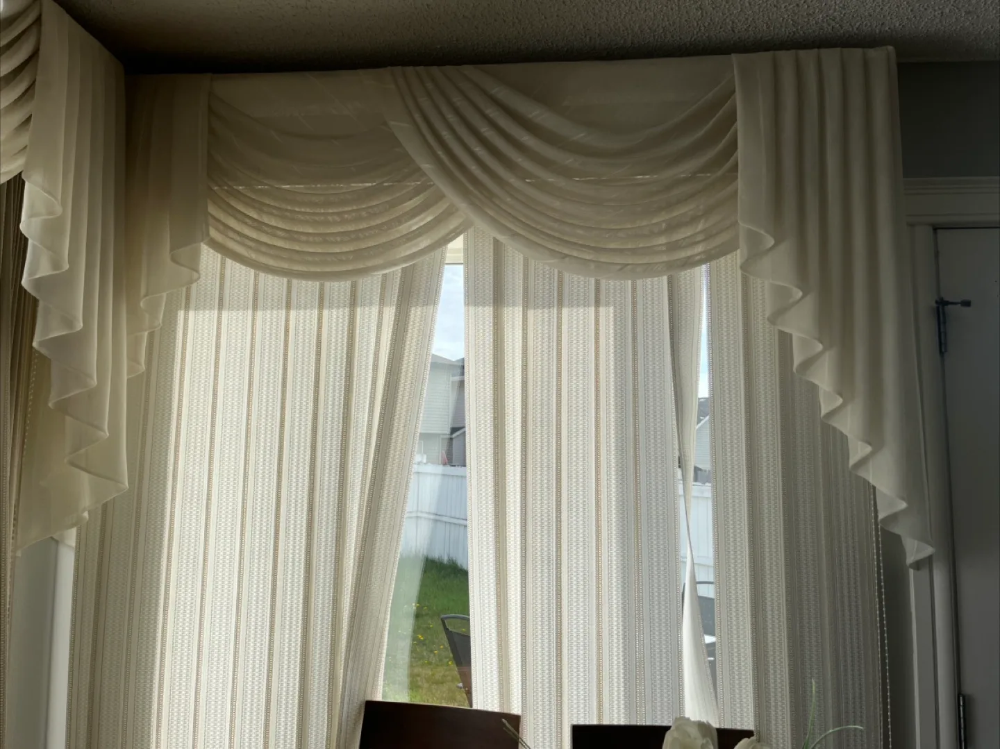 Elegant Off-White Sheer Window Curtains & Valance Set