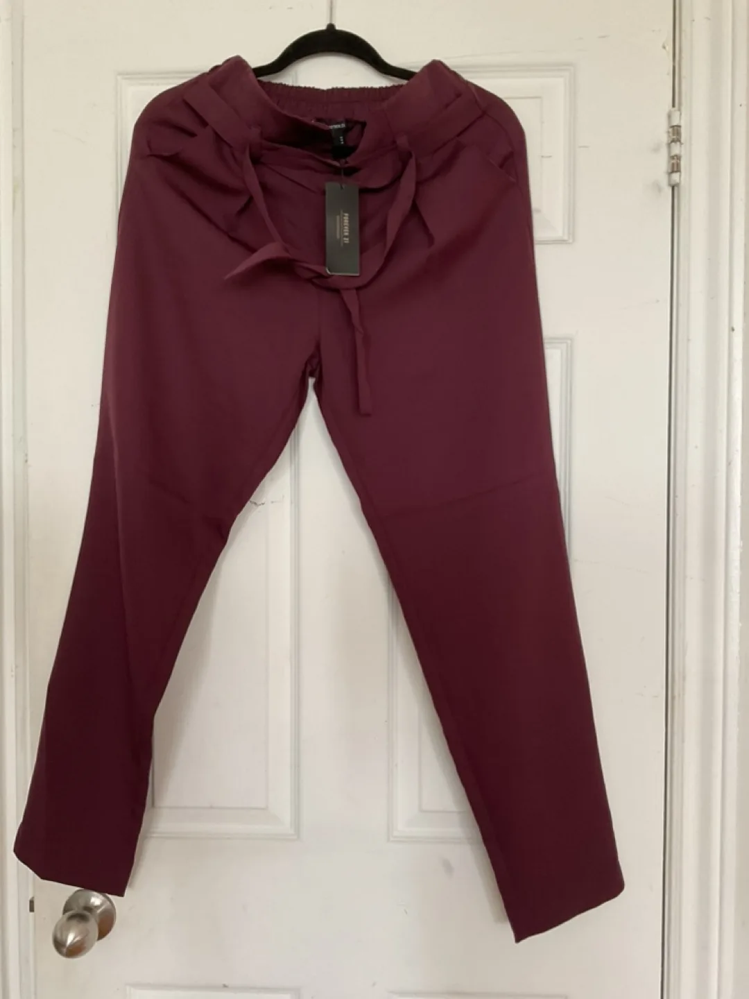 Forever 21 Burgundy Paperbag Waist Pants - Size M thumbnail