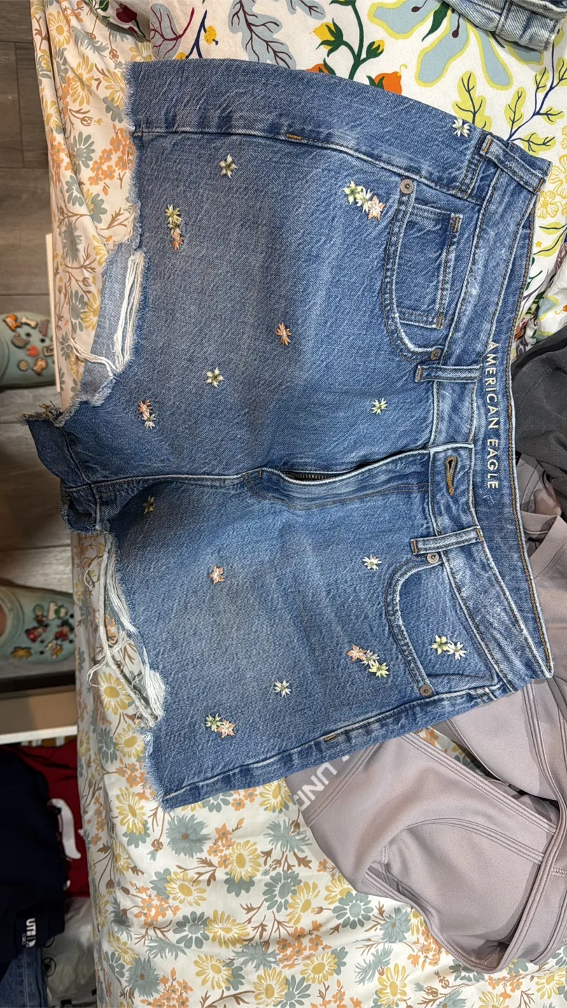 American Eagle embroidered denim shorts thumbnail