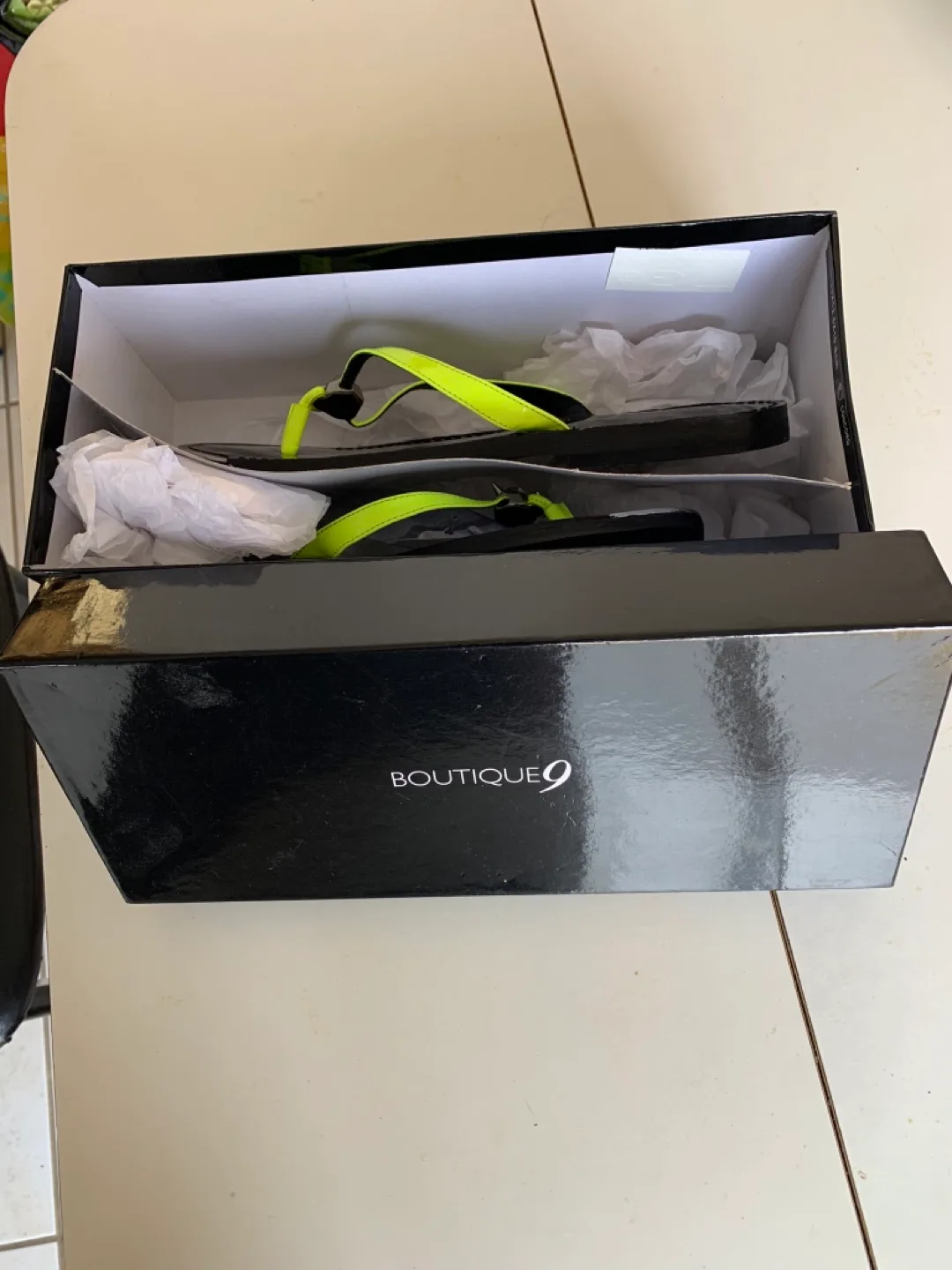 Boutique 9 Neon Yellow and Black Flip Flops image indicator(2)