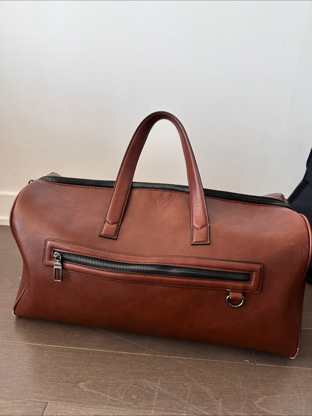 Brown Faux Leather Weekender Duffle Bag thumbnail