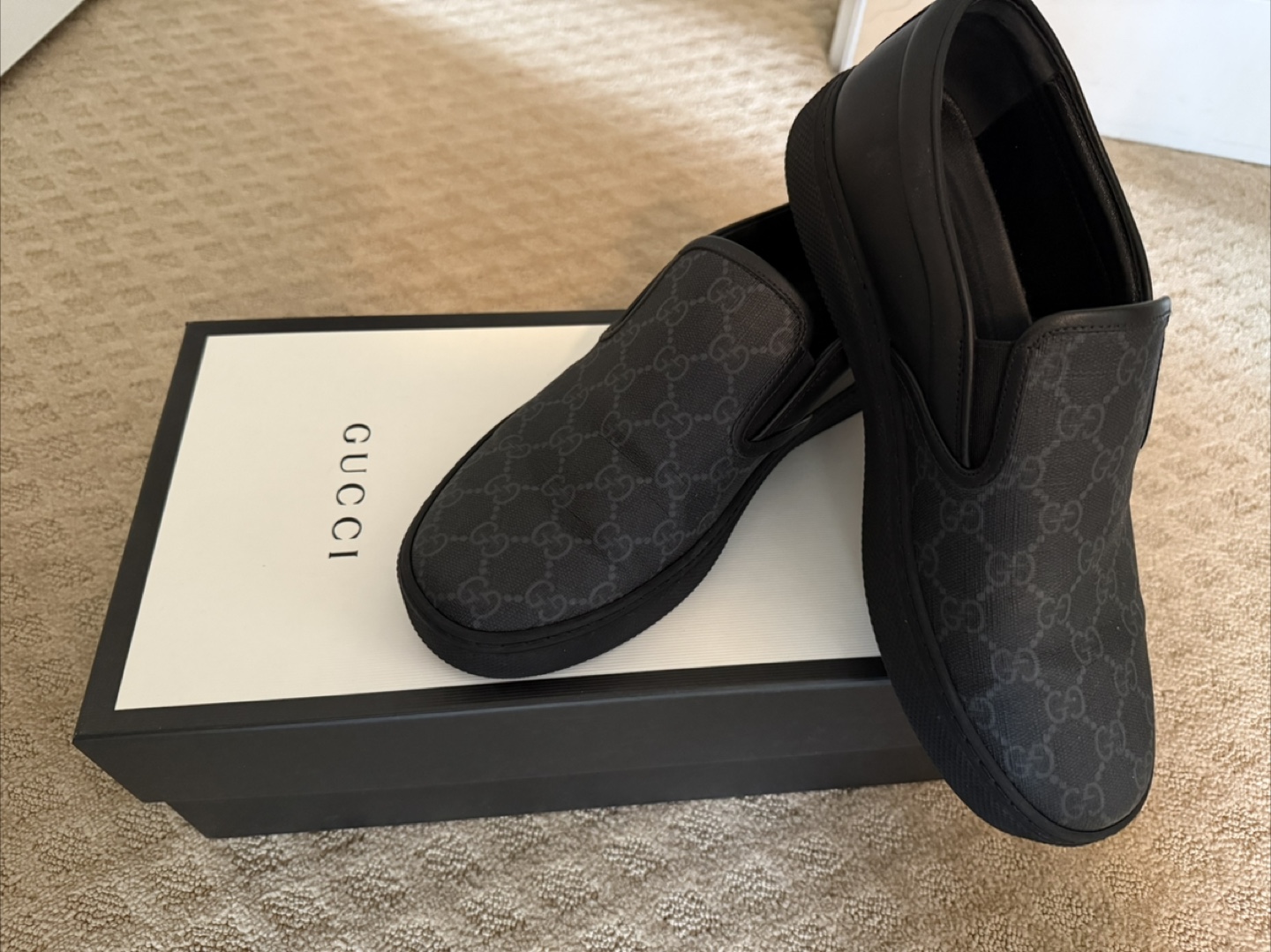 Gucci Black Canvas Slip-On Sneakers