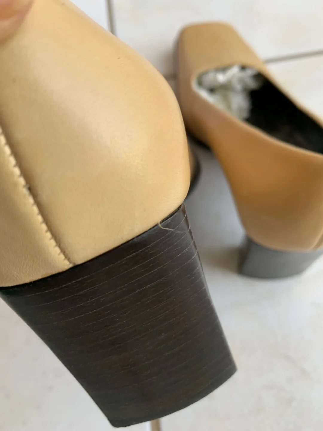 Nine West Beige Leather Block Heel Pumps image indicator(4)