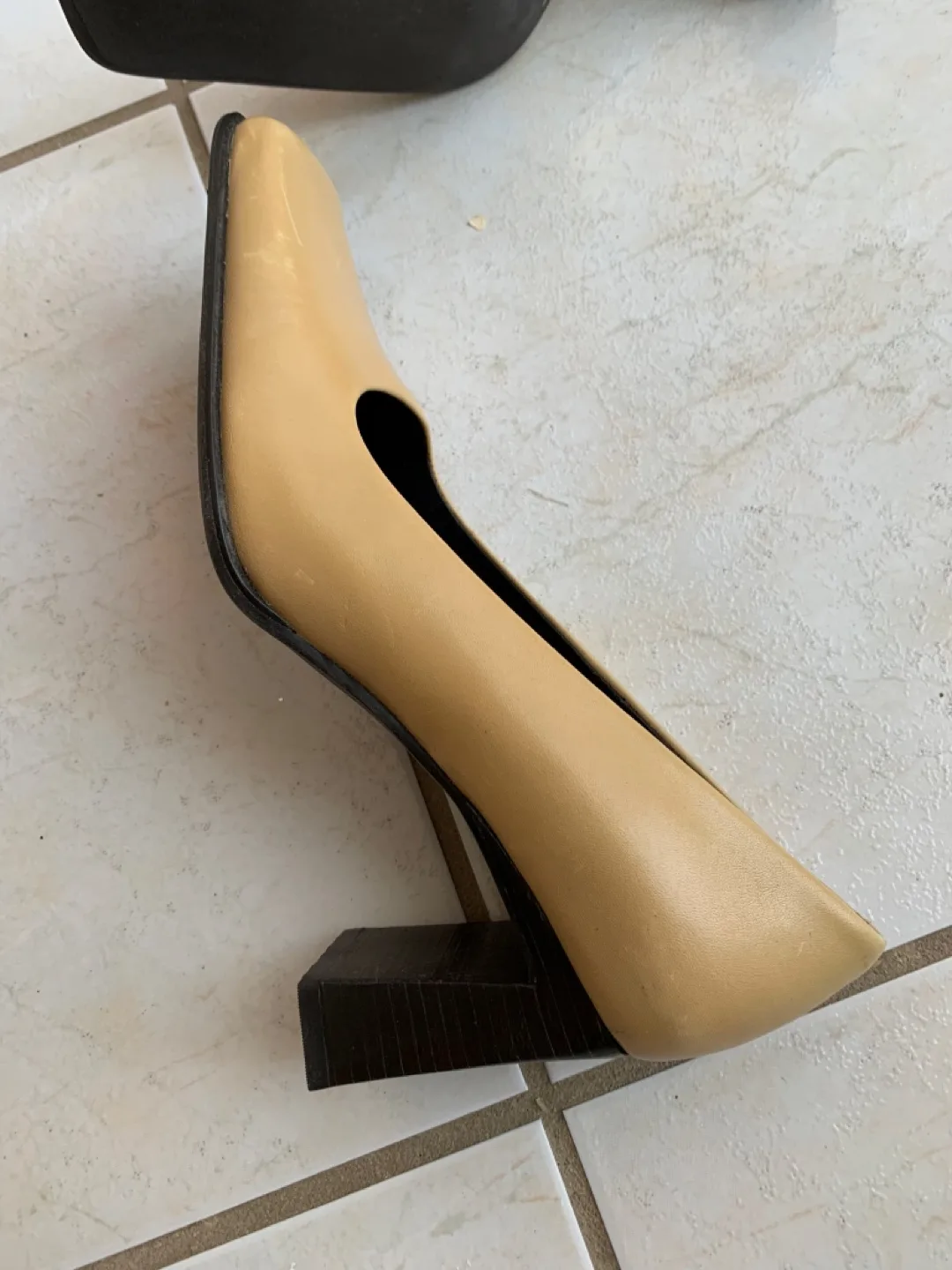 Nine West Beige Leather Block Heel Pumps image indicator(2)