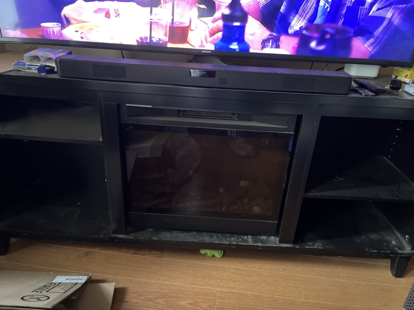 Black TV Stand with Electric Fireplace