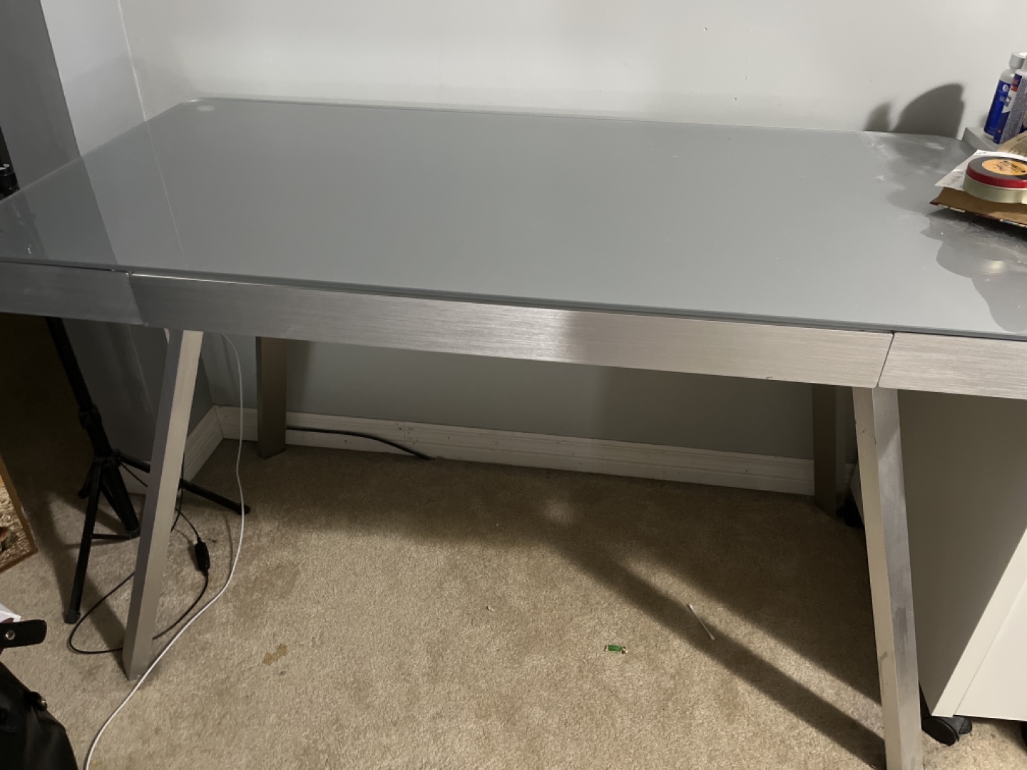 Modern Glass Top Desk with Brushed Aluminum Legs