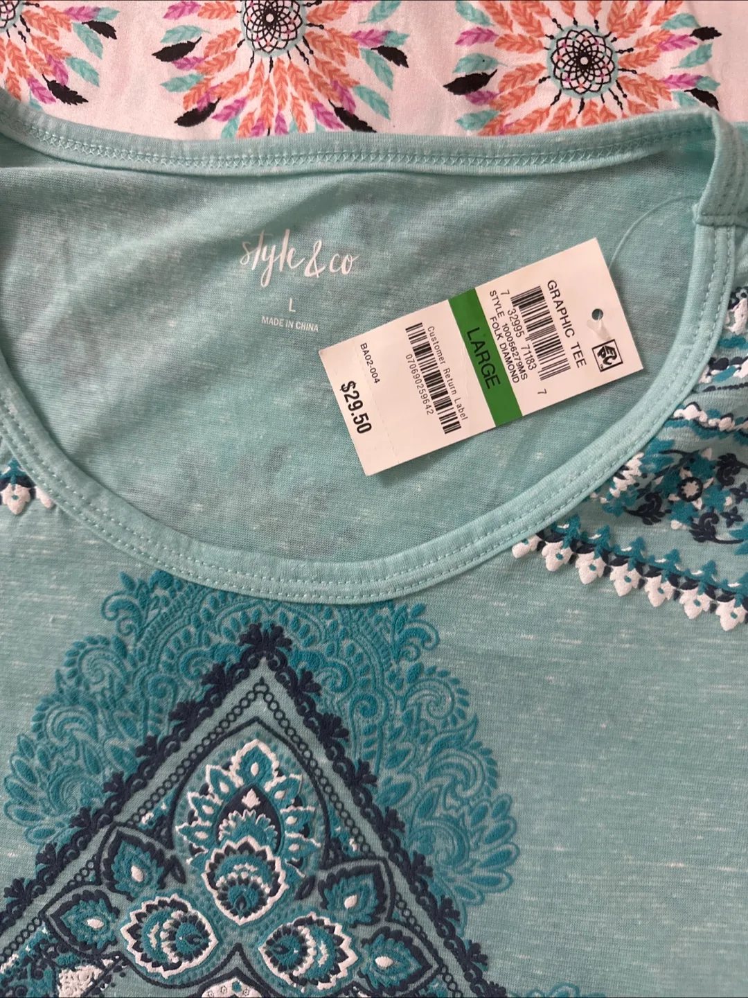 Style & Co. Women's Teal Graphic Tee, Size Large image indicator(2)