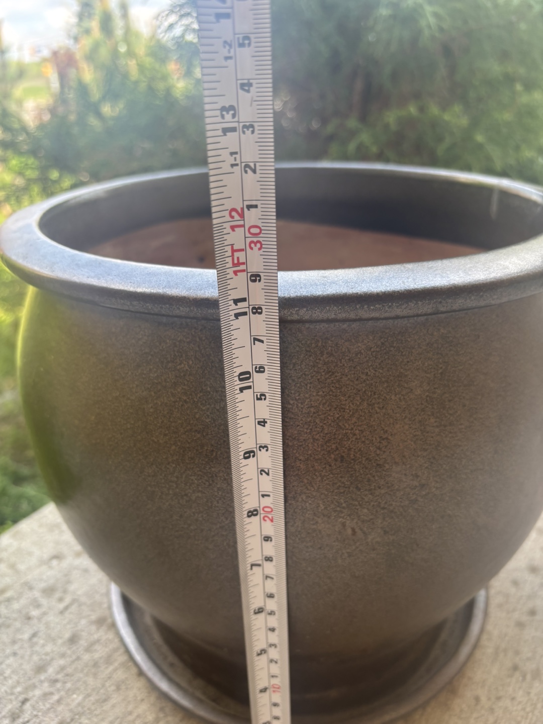 Large Dark Brown Ceramic Planter with Saucer - photo 3