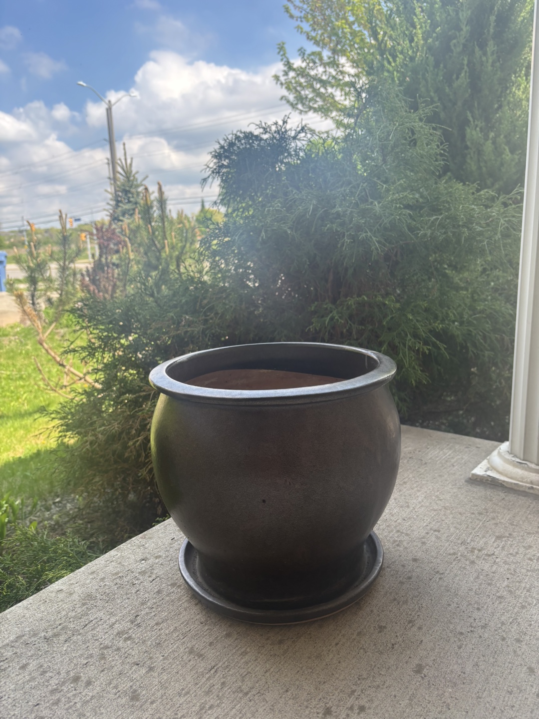 Large Dark Brown Ceramic Planter with Saucer - photo 2