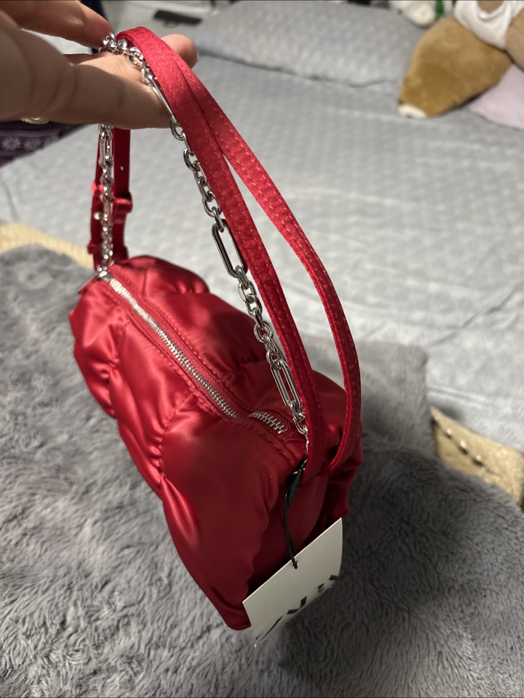 Zara Red Satin Puffy Shoulder Bag