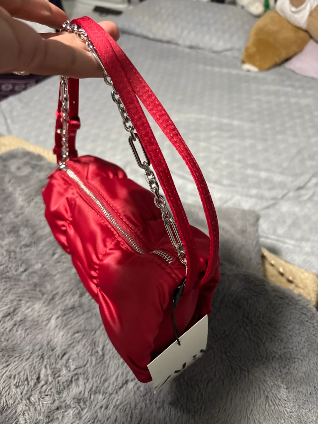 Zara Red Satin Puffy Shoulder Bag thumbnail