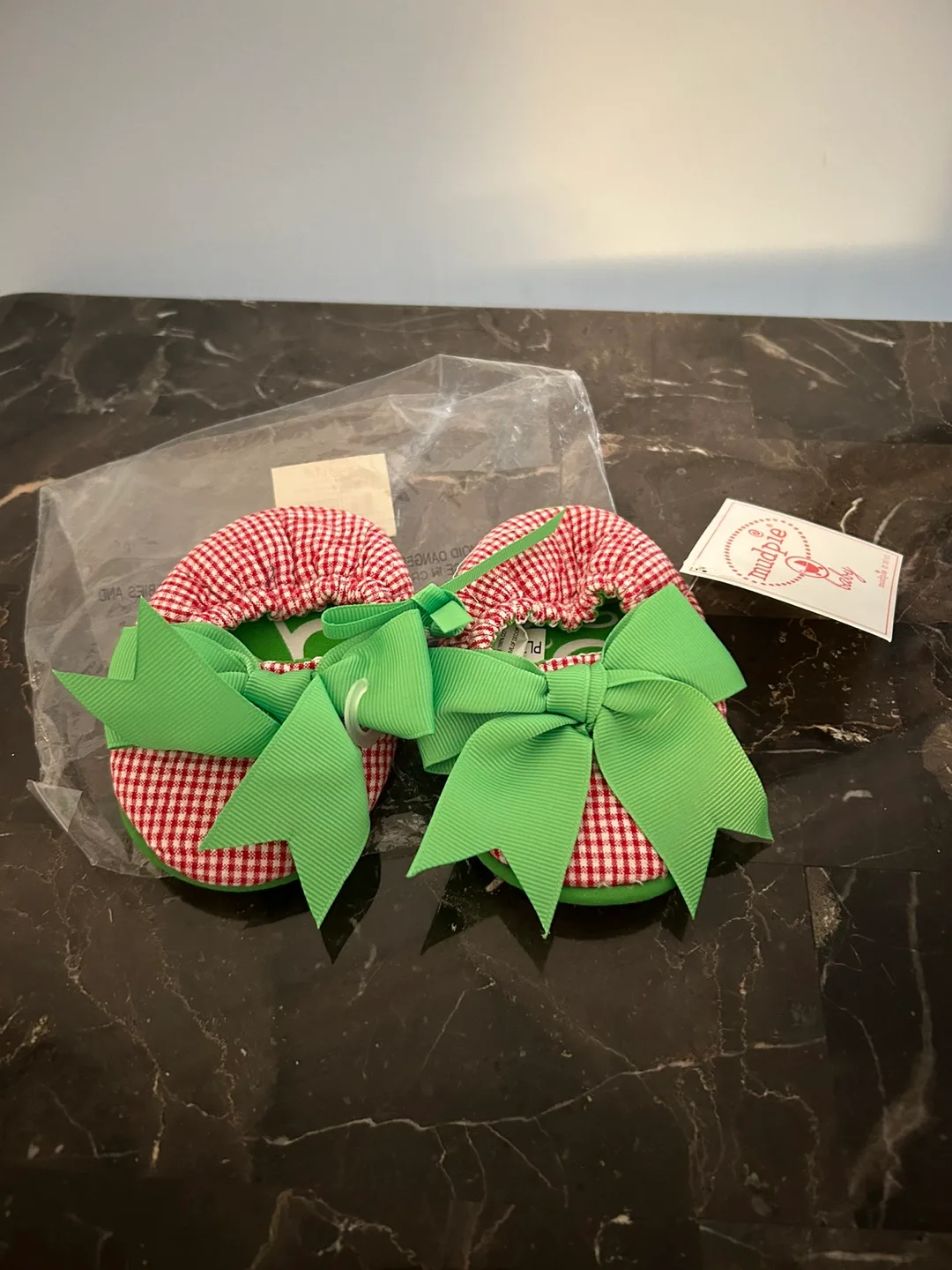 Mud Pie Baby Shoes - Red Gingham with Green Bow thumbnail