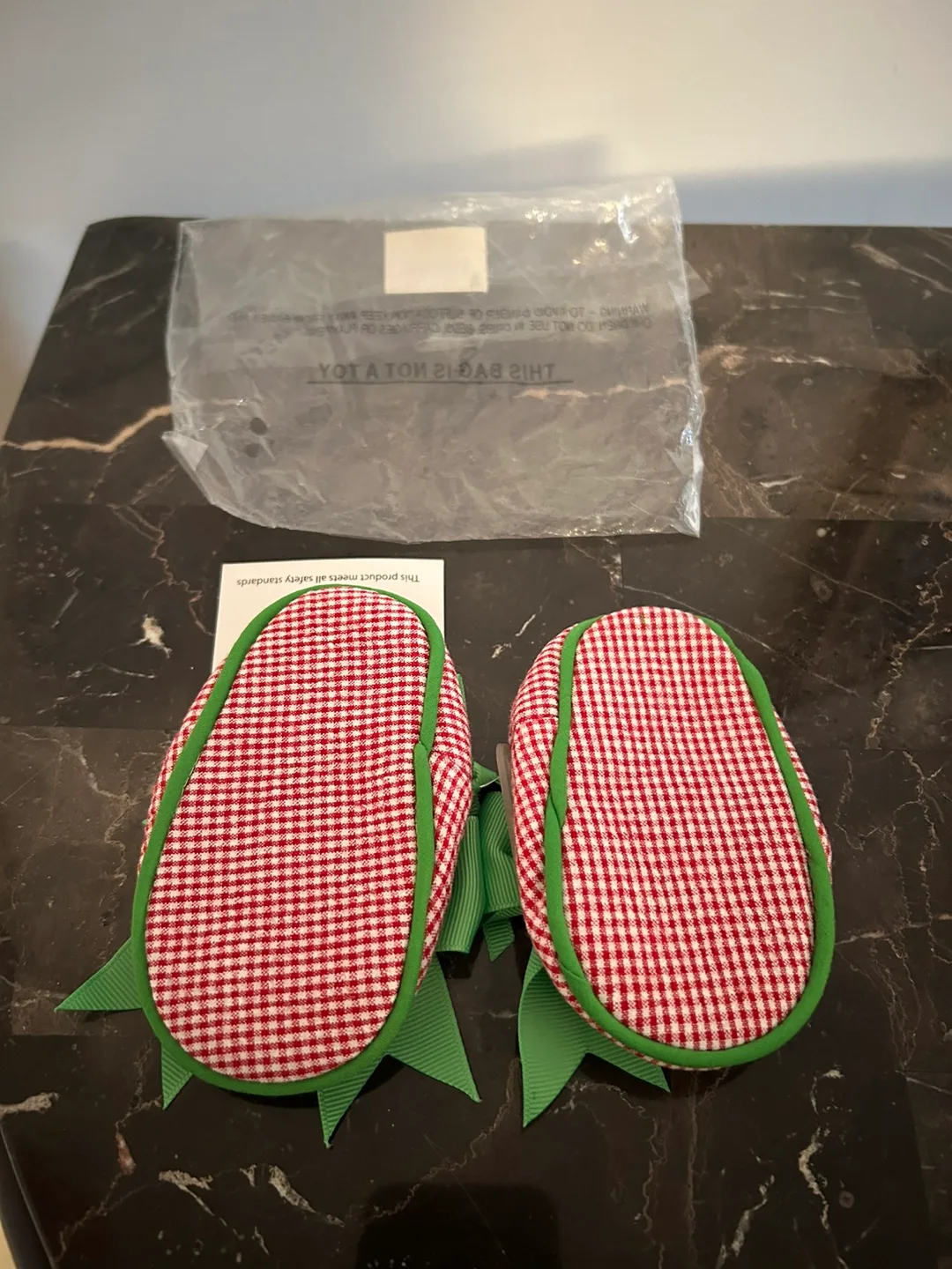 Mud Pie Baby Shoes - Red Gingham with Green Bow image indicator(2)