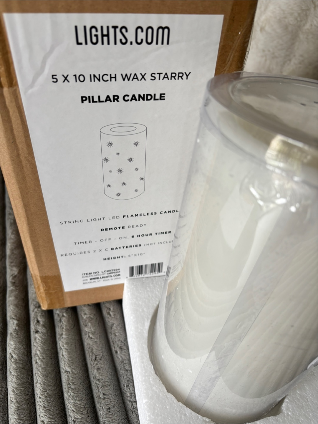 LIGHTS.COM 5x10 inch LED Wax Starry Pillar Candles (Set of 2)