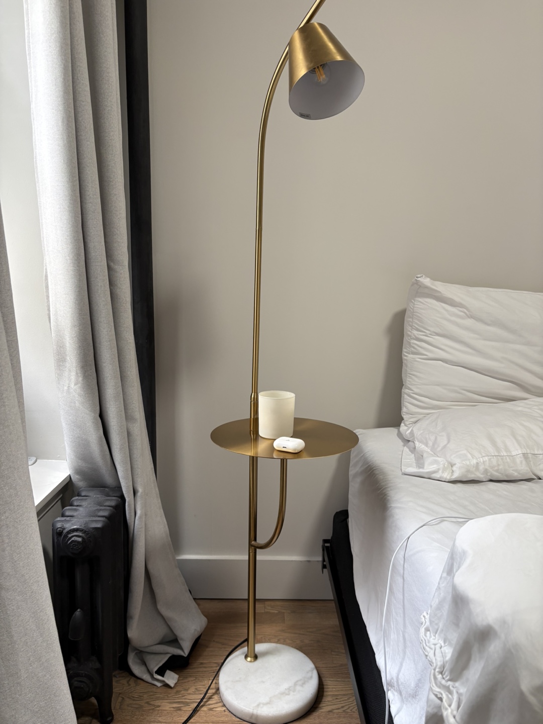 Gold Arc Floor Lamp with Side Table