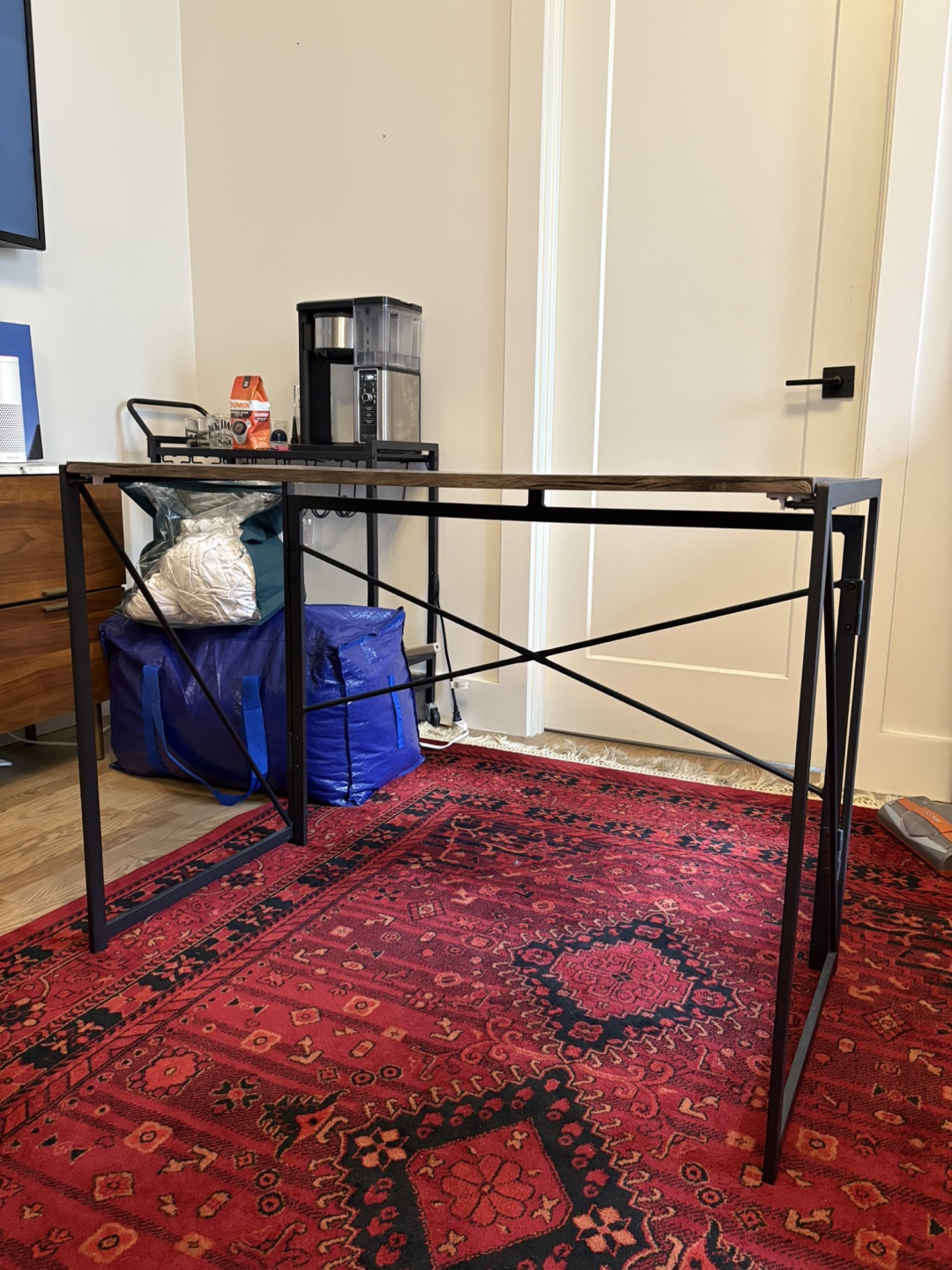 Foldable Computer Desk - Dark Wood Top, Black Metal Frame - photo 2