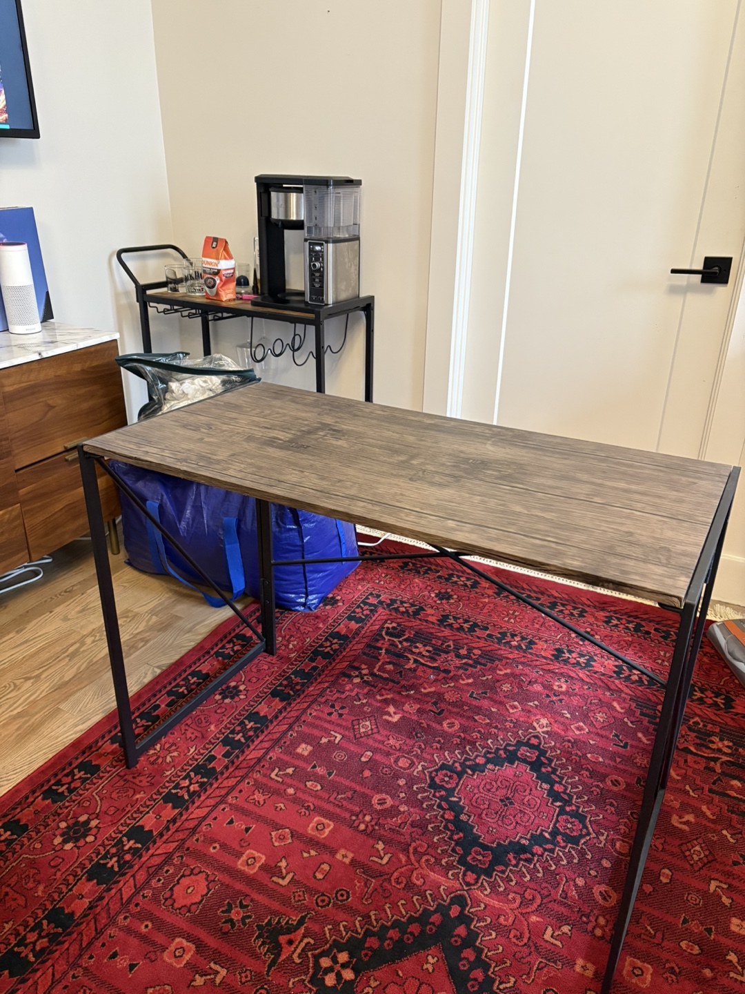 Foldable Computer Desk - Dark Wood Top, Black Metal Frame