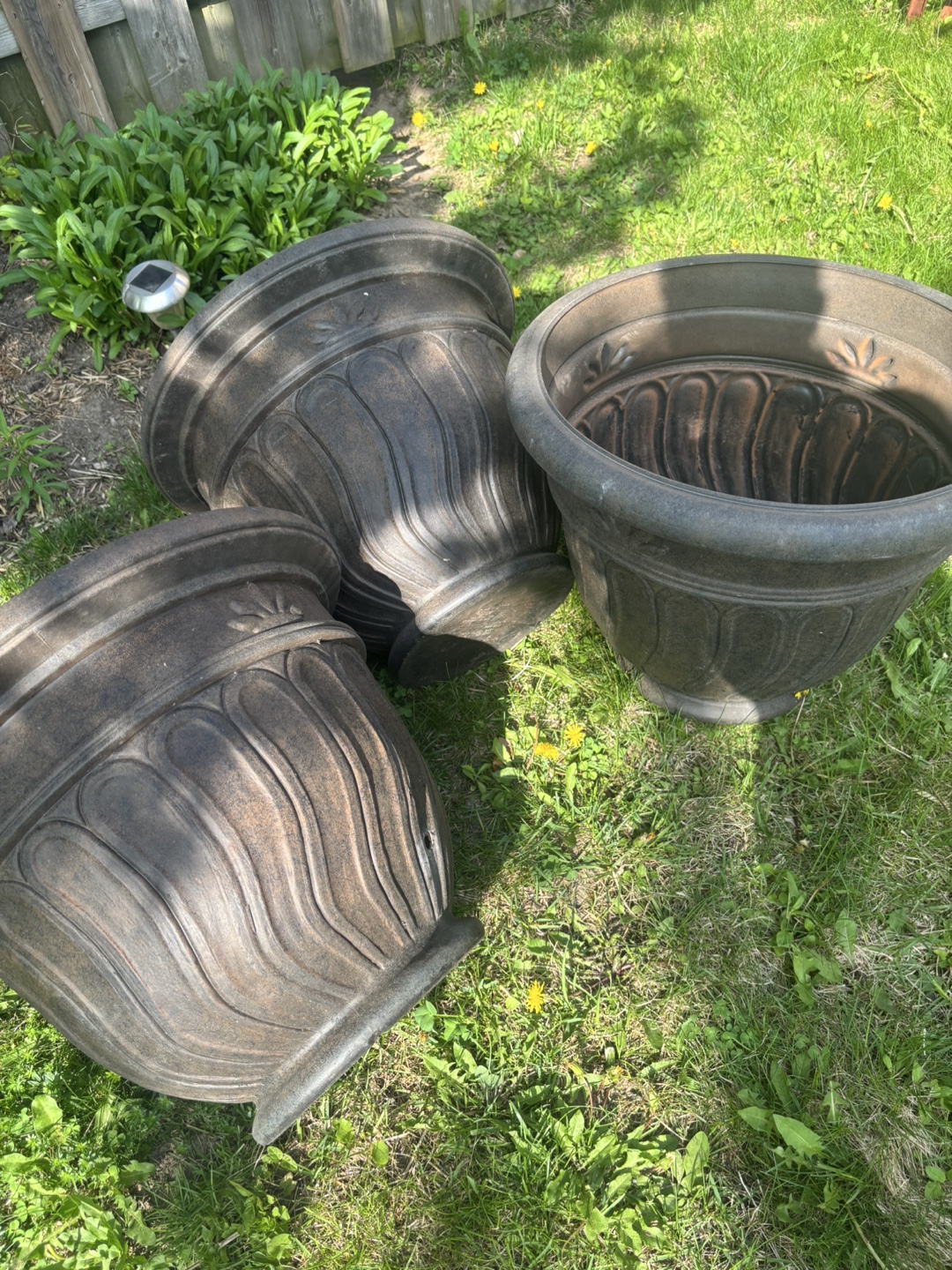 Set of three large decorative planters