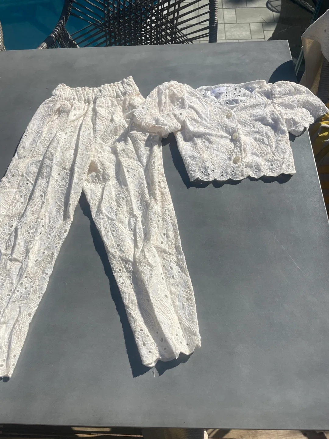 Zara Kids Girl's White Eyelet Top & Pants Set - Size 9 thumbnail