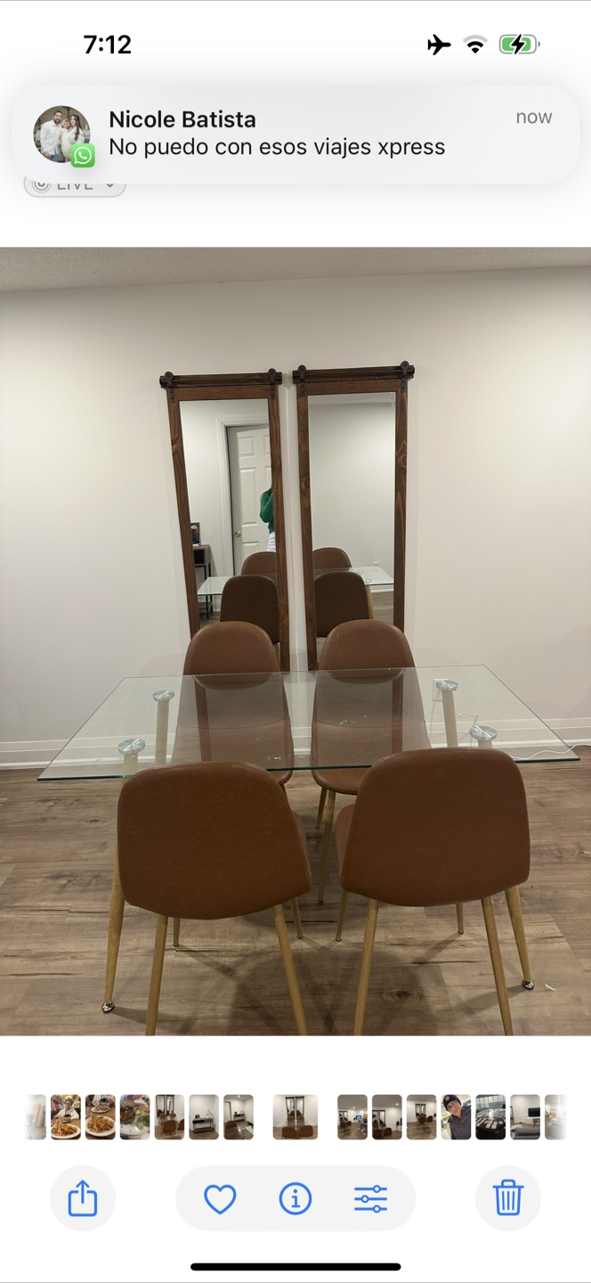 Modern glass-top dining table and four leather chairs - photo 2