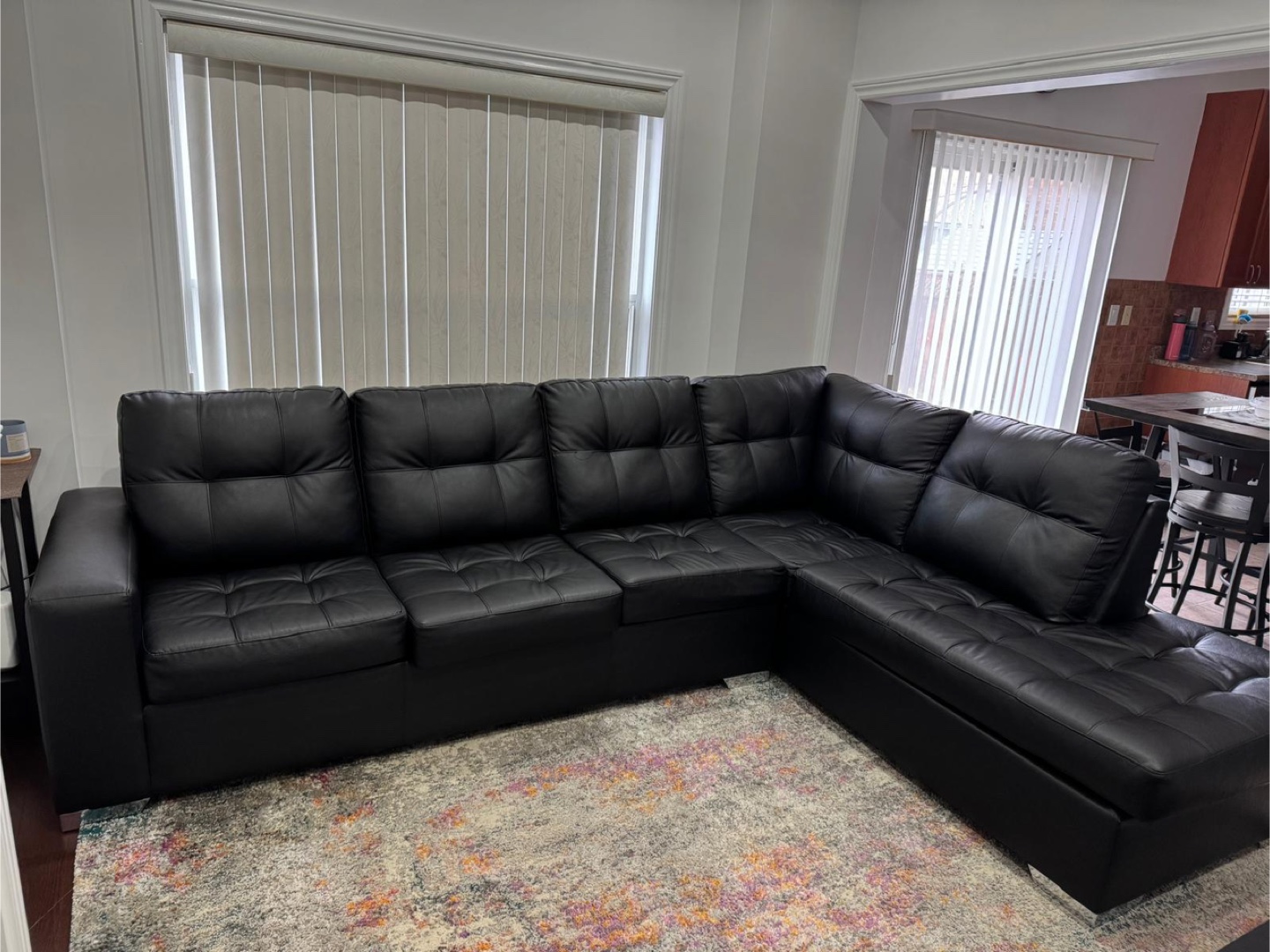 🛋️ Modern Black Faux Leather Sectional Sofa 🛋️