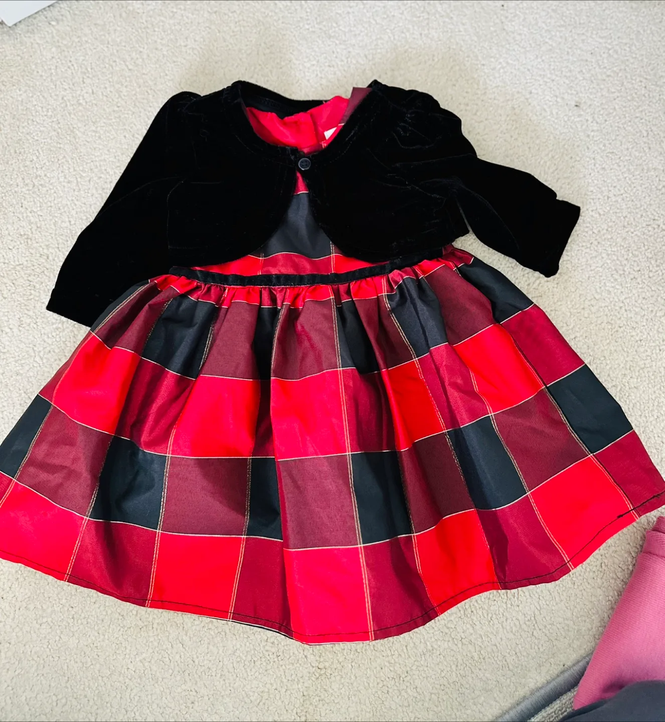 Adorable Baby Girl's Red and Black Plaid Dress with Bolero thumbnail