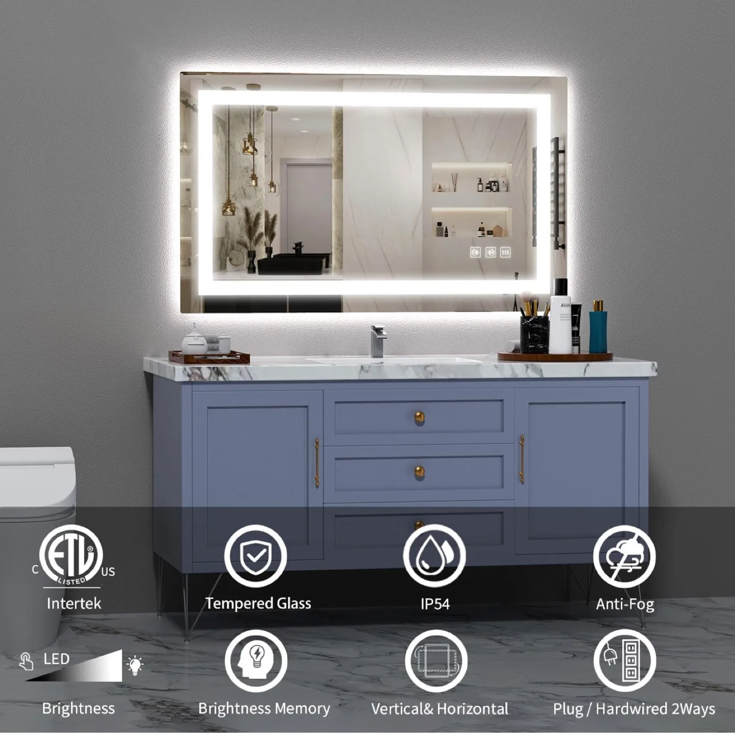 SHUAFA LED Mirror for Bathroom, 40x24 Inch image indicator(2)