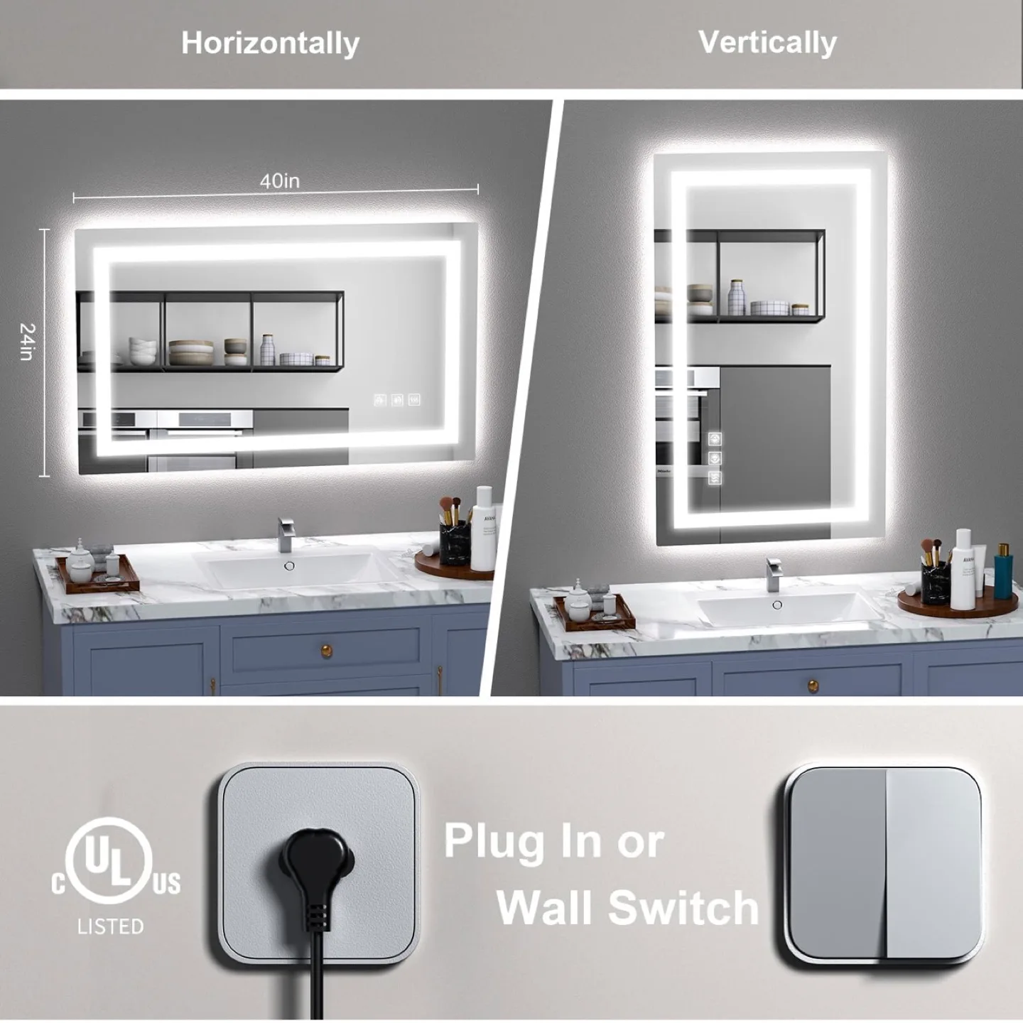 SHUAFA LED Mirror for Bathroom, 40x24 Inch image indicator(7)