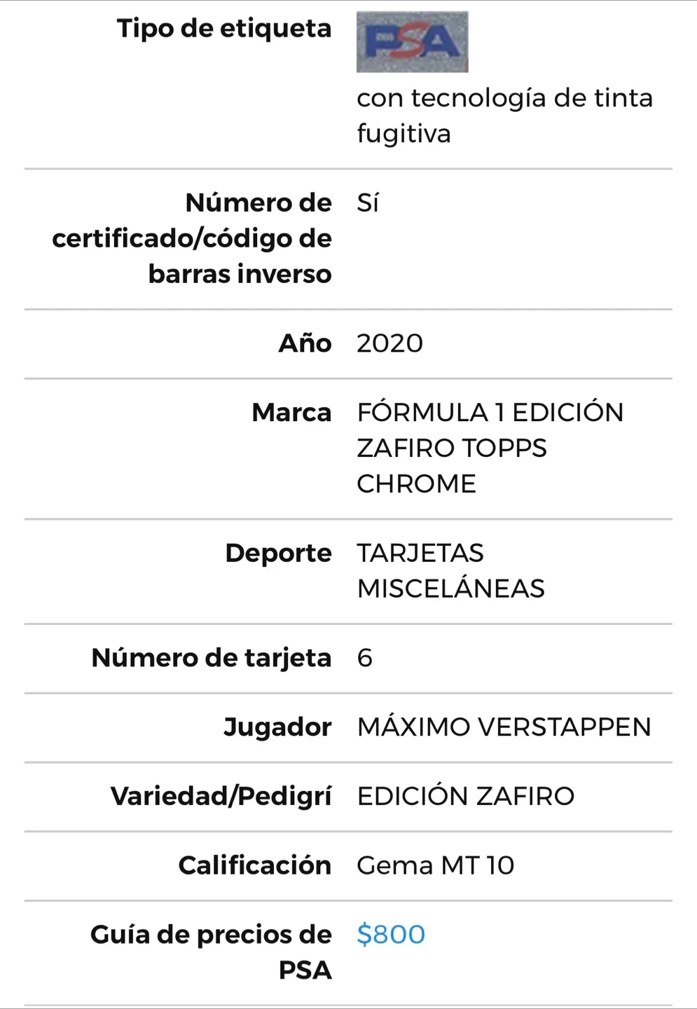 PSA 10 Graded Max Verstappen 2020 image indicator(2)