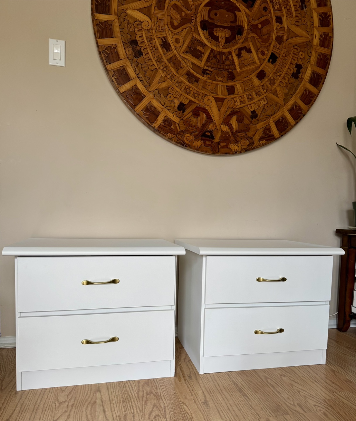 Pair of White Two-Drawer Nightstands