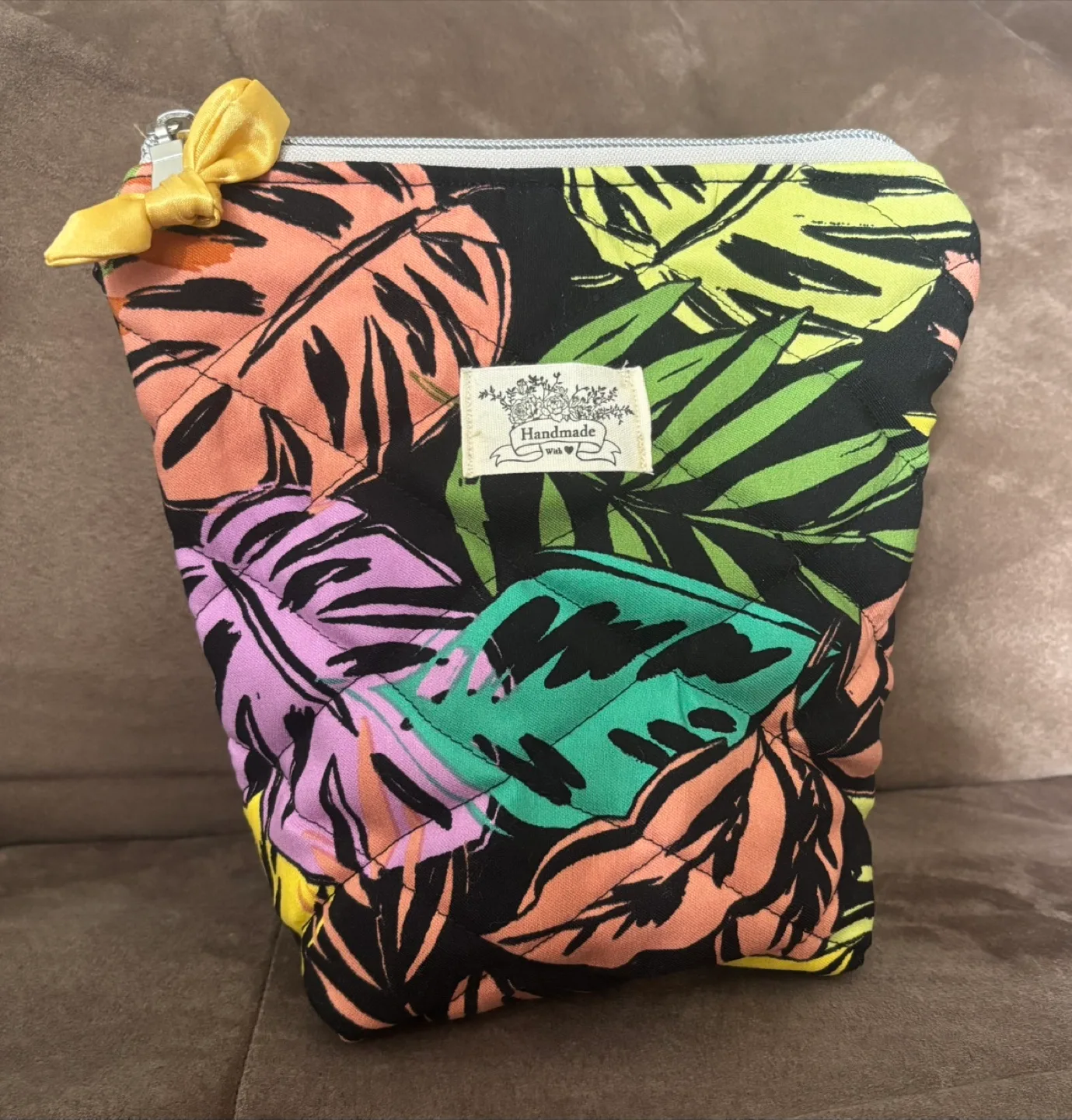 Handmade Tropical Leaf Print Zipper Pouch / Cosmetic bag thumbnail