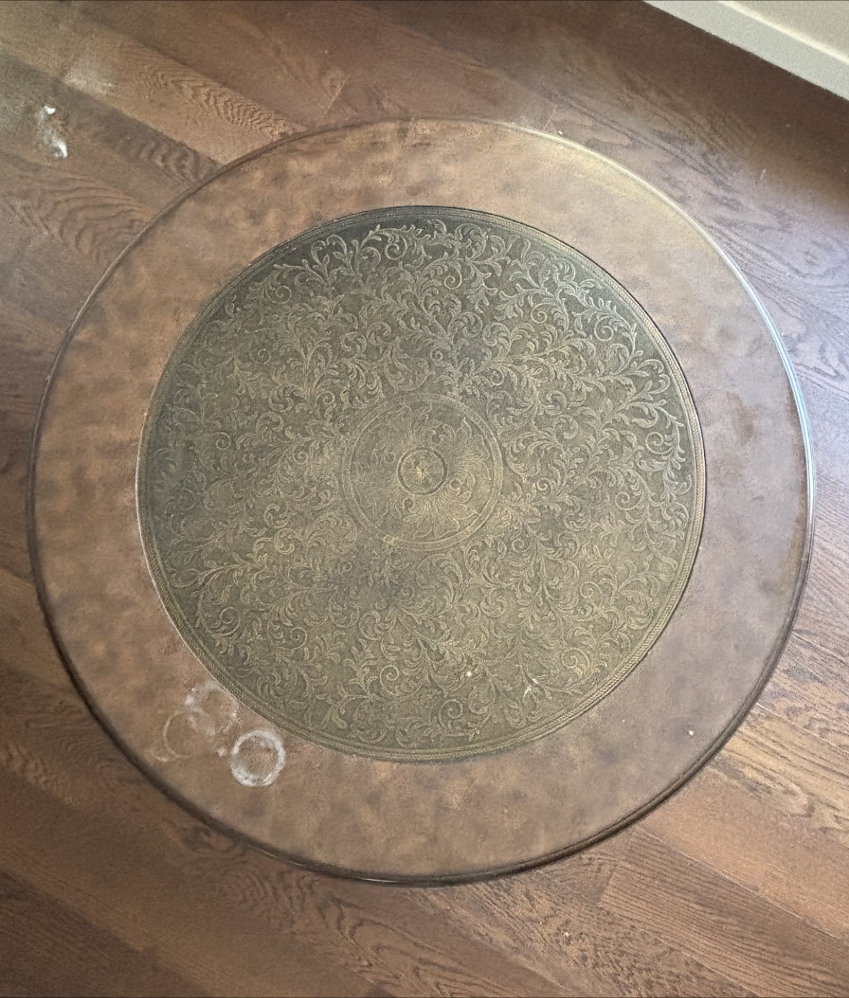 Round Brown Wood and Metal Coffee Table - photo 3
