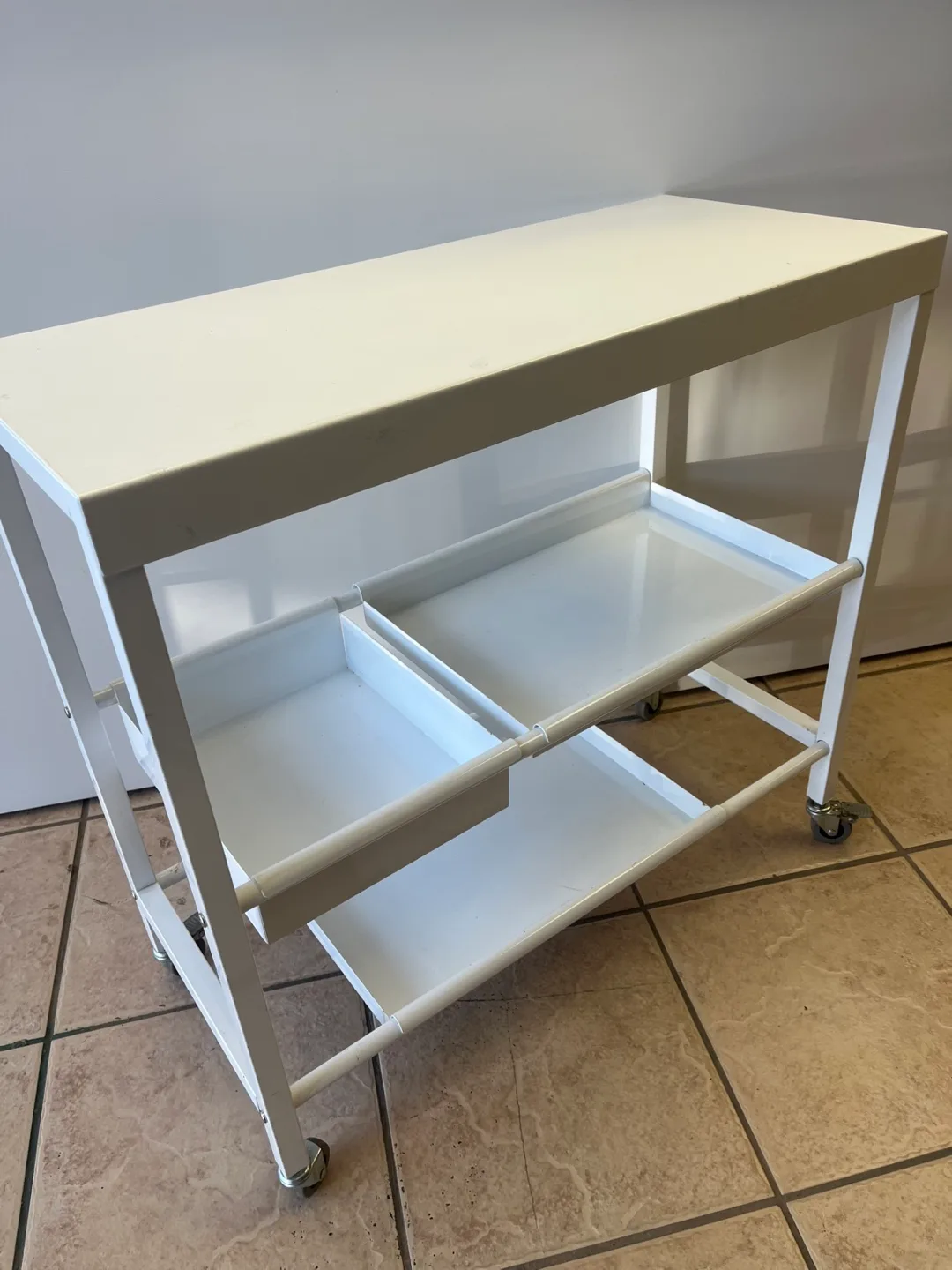 White Metal Utility Cart with Shelves thumbnail