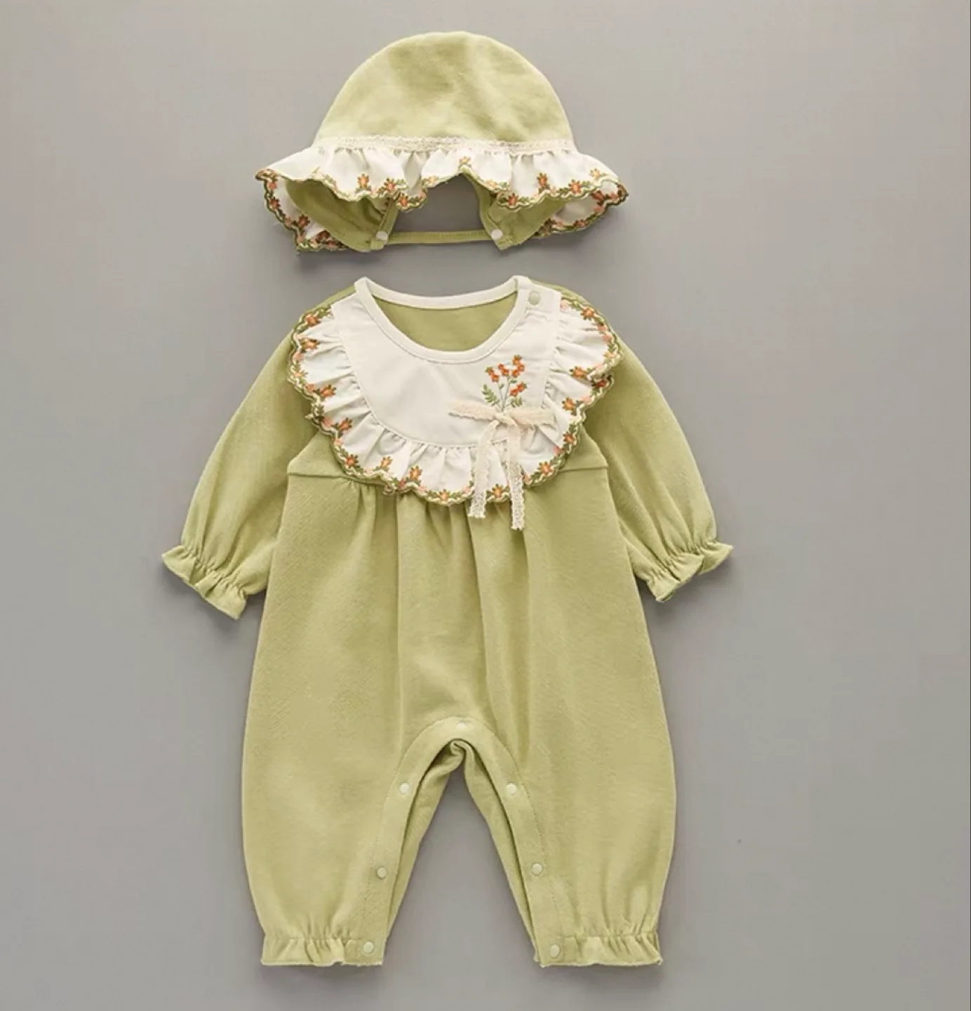 Adorable Baby Girl Romper and Bonnet Set thumbnail