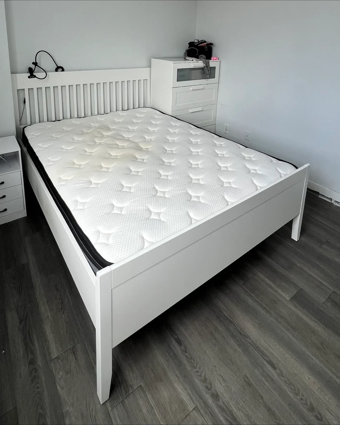 IKEA IDANÄS Queen Size White Wooden Bed Frame thumbnail