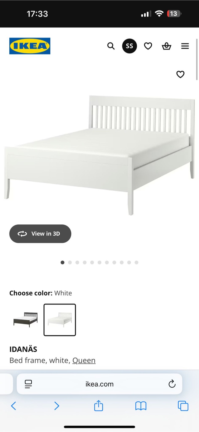 IKEA IDANÄS Queen Size White Wooden Bed Frame - photo 2