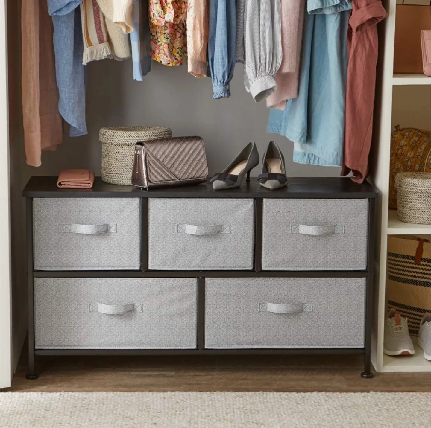 5-Drawer Fabric Storage Organizer with Black Metal Frame