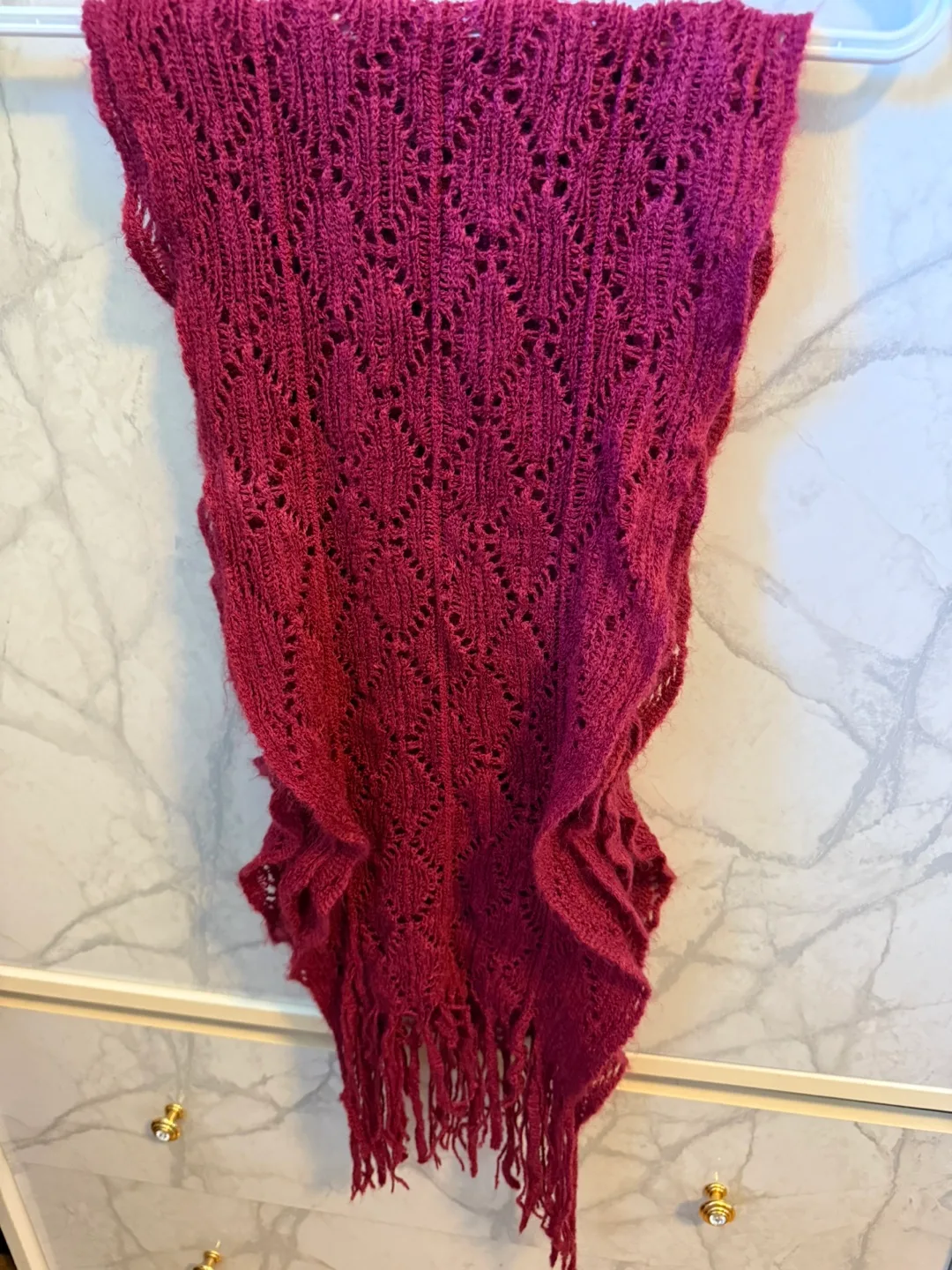 Burgundy Knitted light Scarf with Fringe 🏒 image indicator(2)