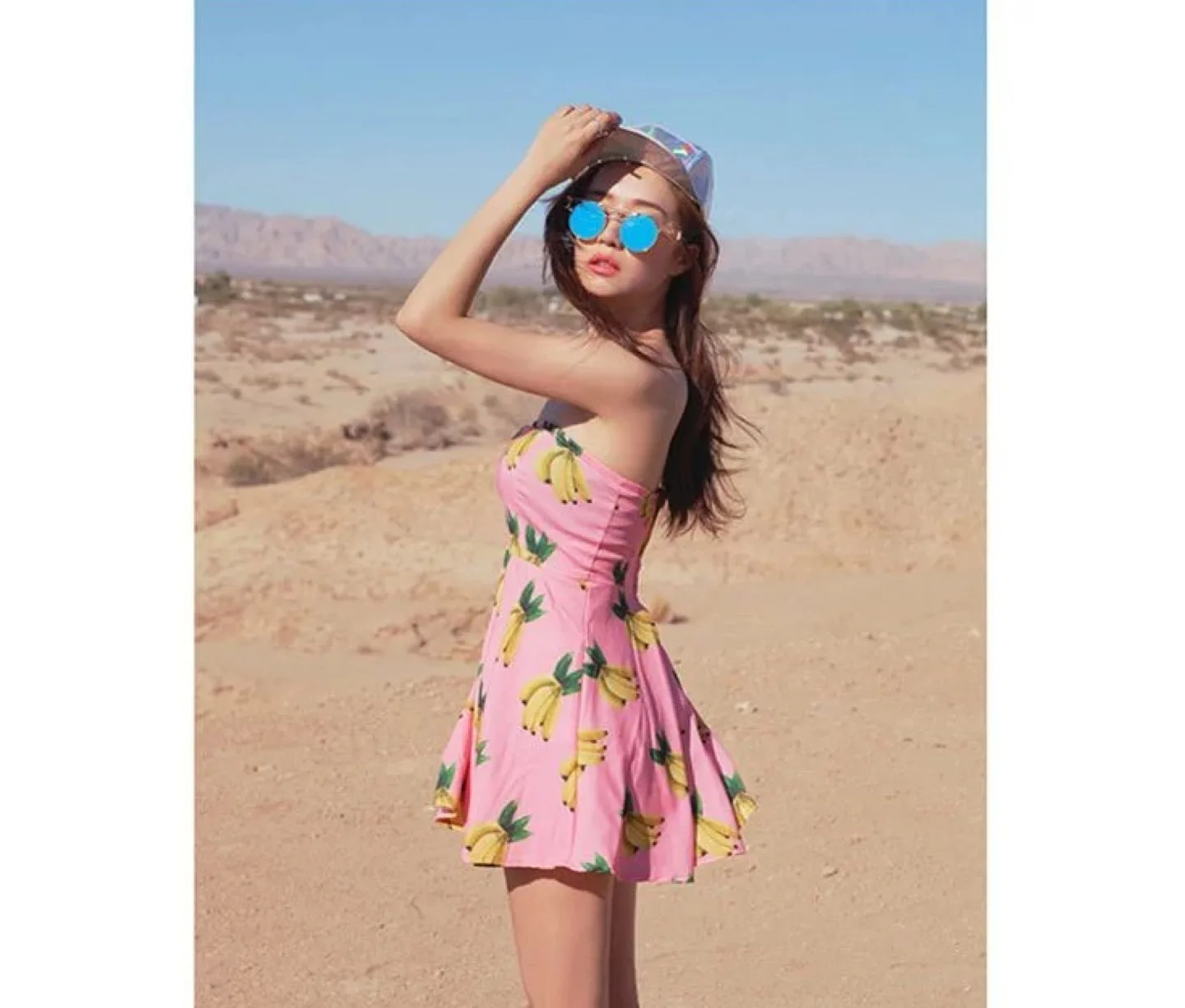 🏒Korea stylenanda banana print tube top dress ladies summer Pink image indicator(5)