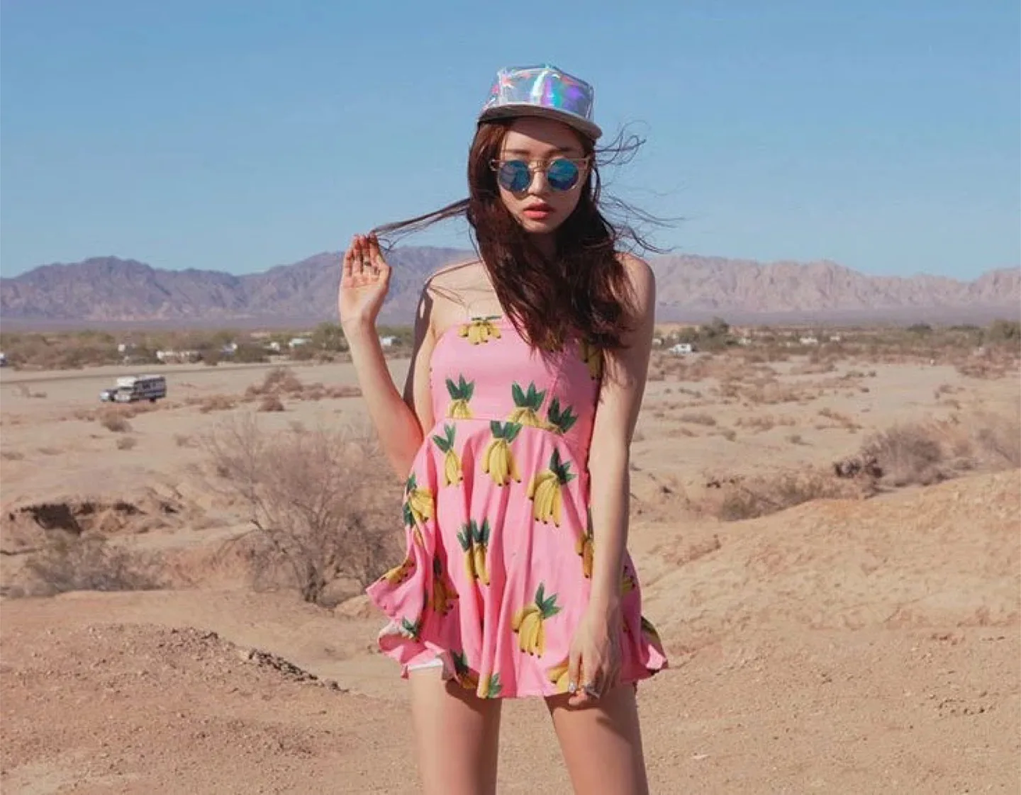 🏒Korea stylenanda banana print tube top dress ladies summer Pink image indicator(4)