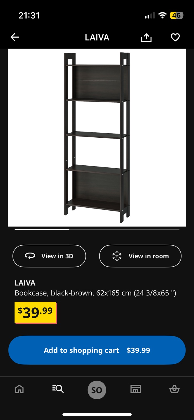LAIVA Bookcase(shelves) - Black-Brown - 62x165 cm