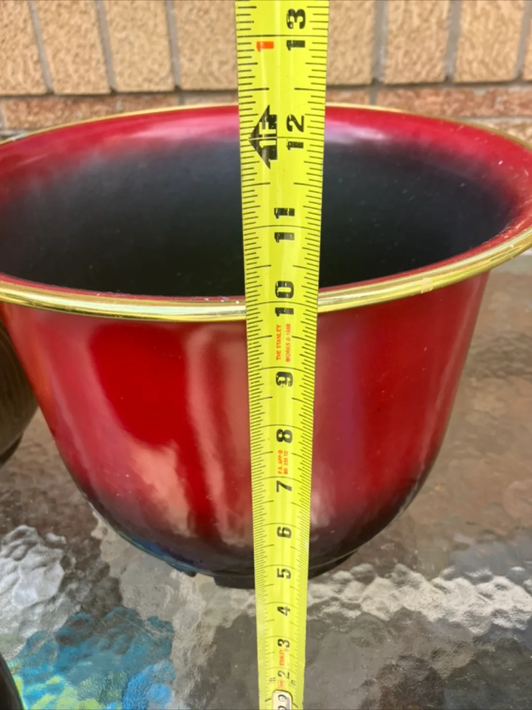 Three Vintage Planters: Brass, Red & Black image indicator(3)