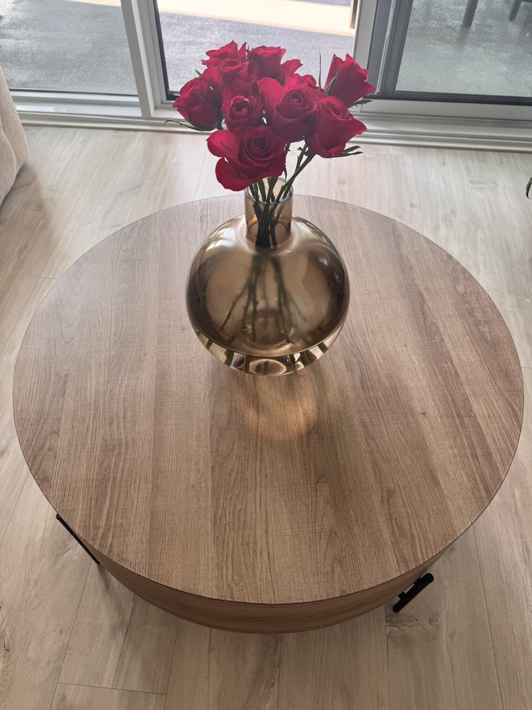 Structube Round Wooden Coffee Table with Black Legs - photo 3
