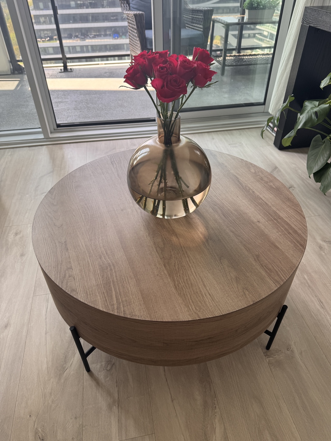 Structube Round Wooden Coffee Table with Black Legs - photo 2