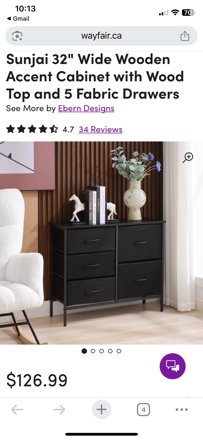 BNIB : Black fabric Cabinet with Wood Top