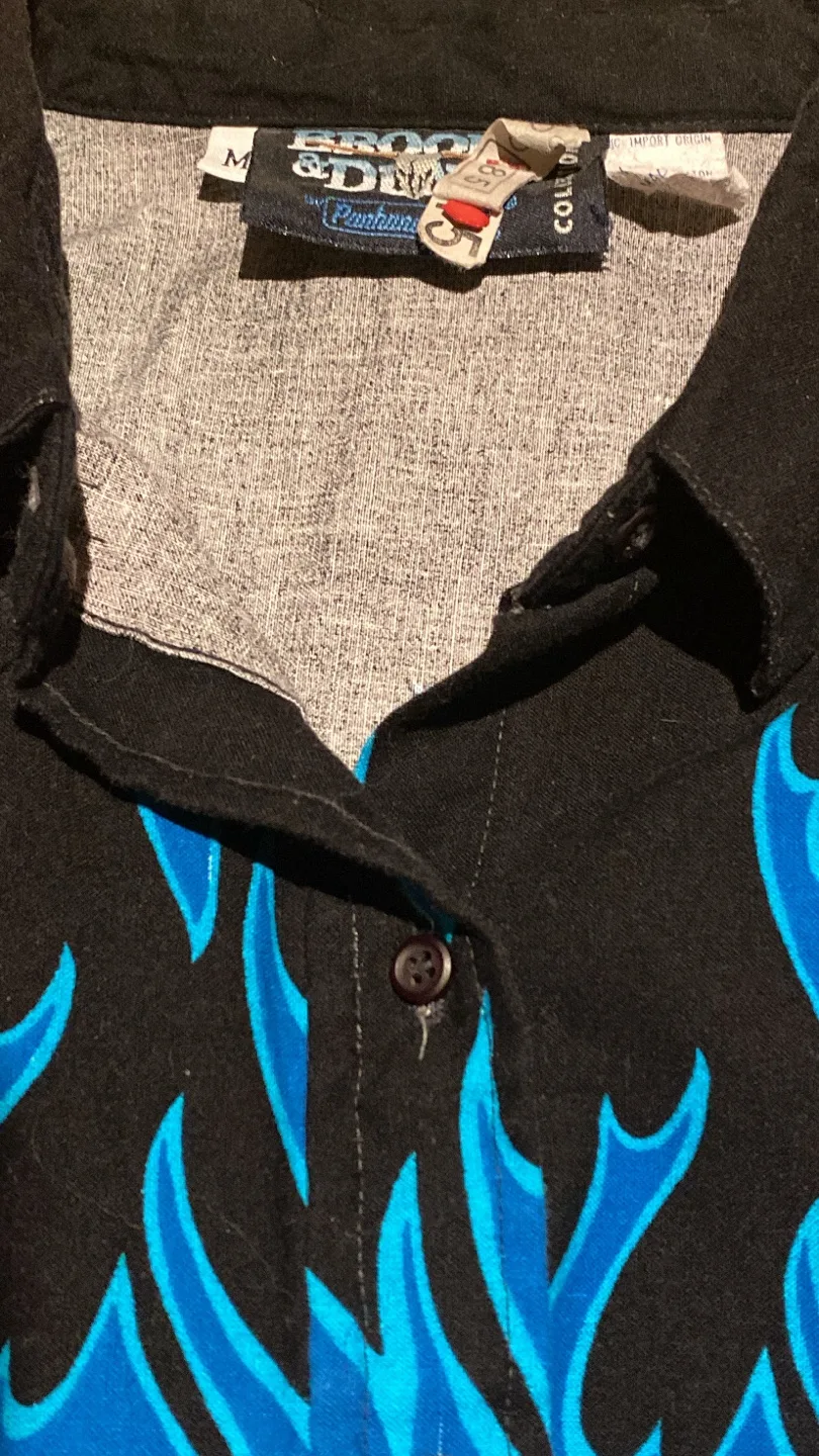 Men's Blue Flames Flannel Button-Up Shirt, Size M, image indicator(2)