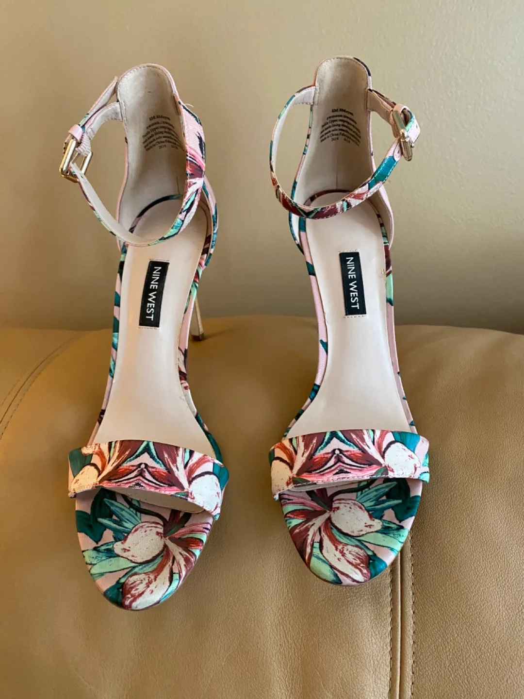 Nine West Floral Print Ankle Strap Heels thumbnail